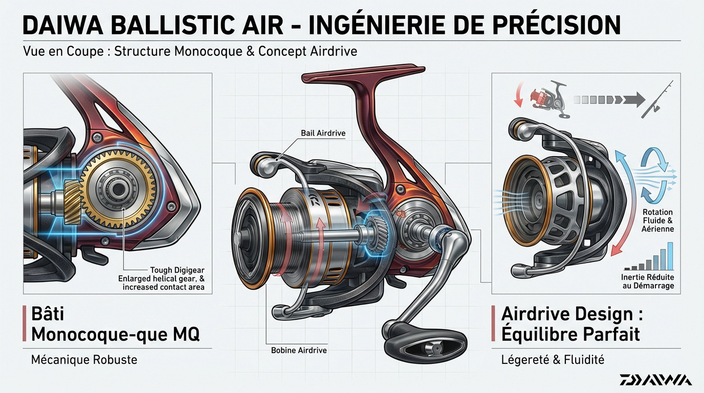 Ingénierie de précision du moulinet Daiwa Ballistic Air avec rotor Airdrive