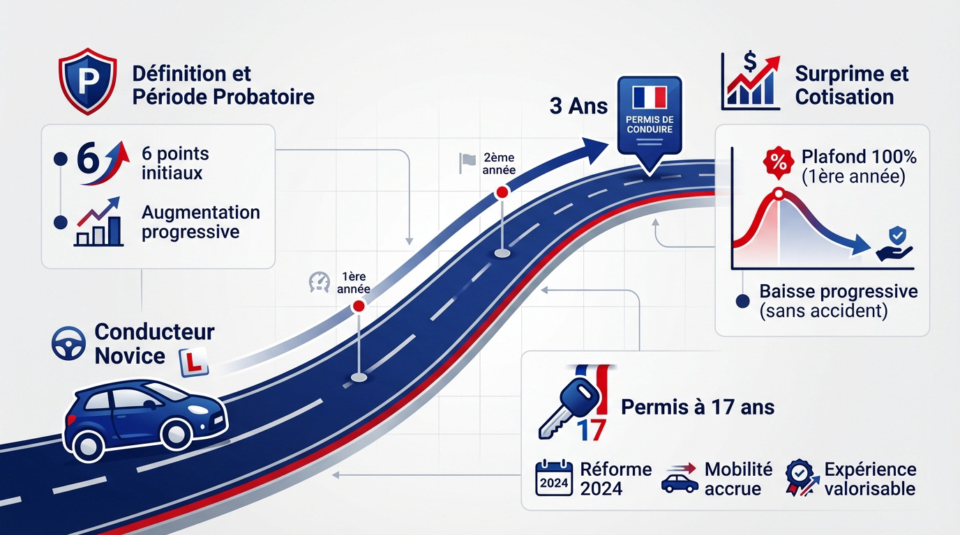 Infographie sur le parcours et les étapes du nouveau conducteur en France
