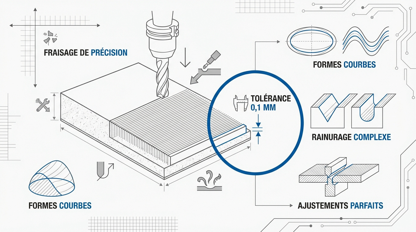 Fraisage de précision PLAtec avec une tolérance de 0,1 millimètre sur plaque de plâtre