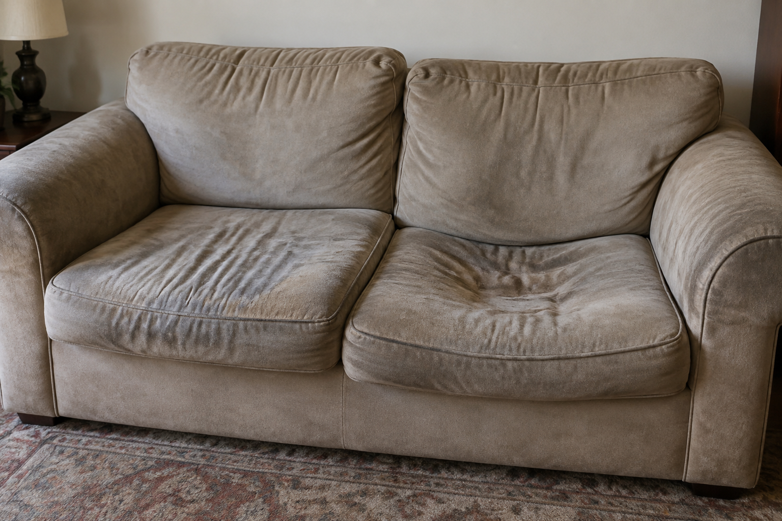 Canapé usé avec une assise affaissée