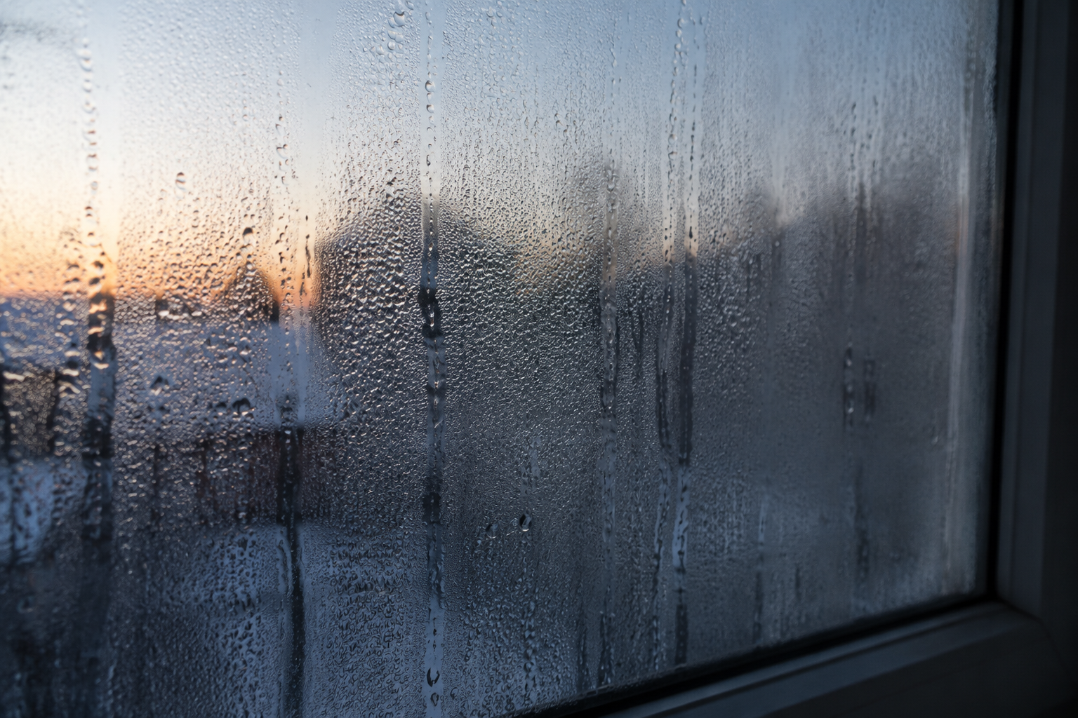 Condensation sur une vitre, signe d'humidité
