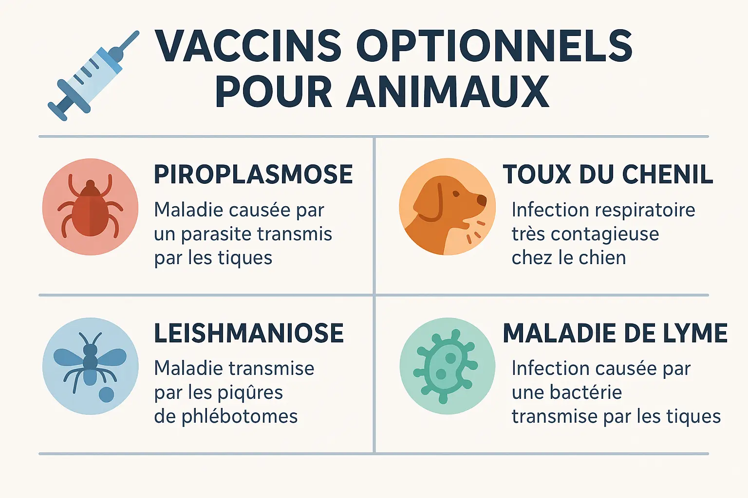 Illustration des vaccins optionnels pour chiens selon leur mode de vie