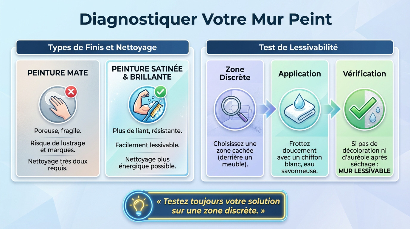 Inspection visuelle d'un mur peint pour d&eacute;terminer sa finition avant nettoyage
