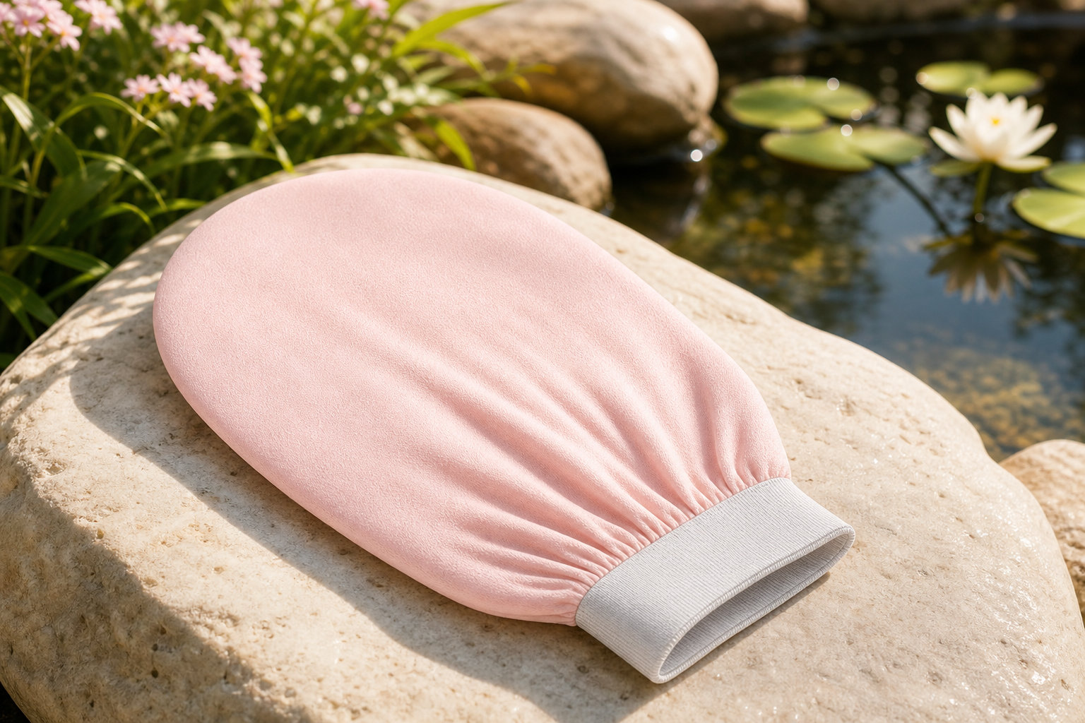 Gant exfoliant en soie pour le corps et soin des fibres fragiles