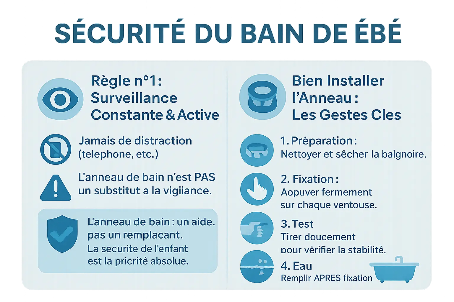 Illustration de sécurité lors du bain de bébé