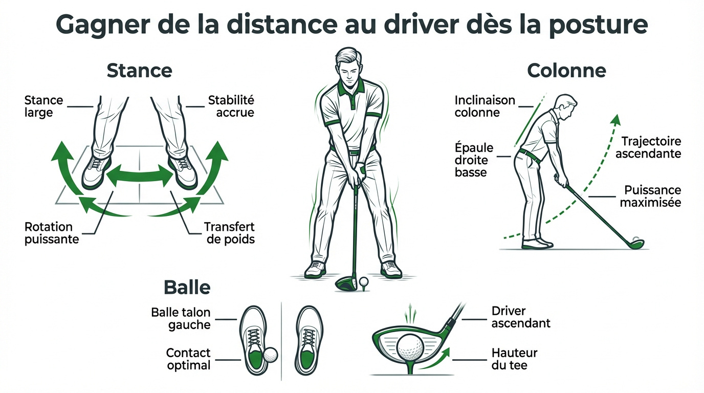 Posture de golf optimisée pour gagner de la distance au driver