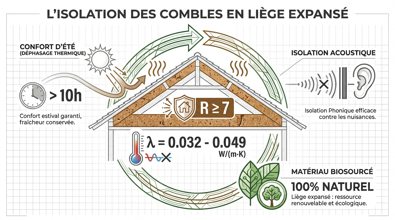 Performances thermiques et déphasage de l'isolation des combles en liège expansé