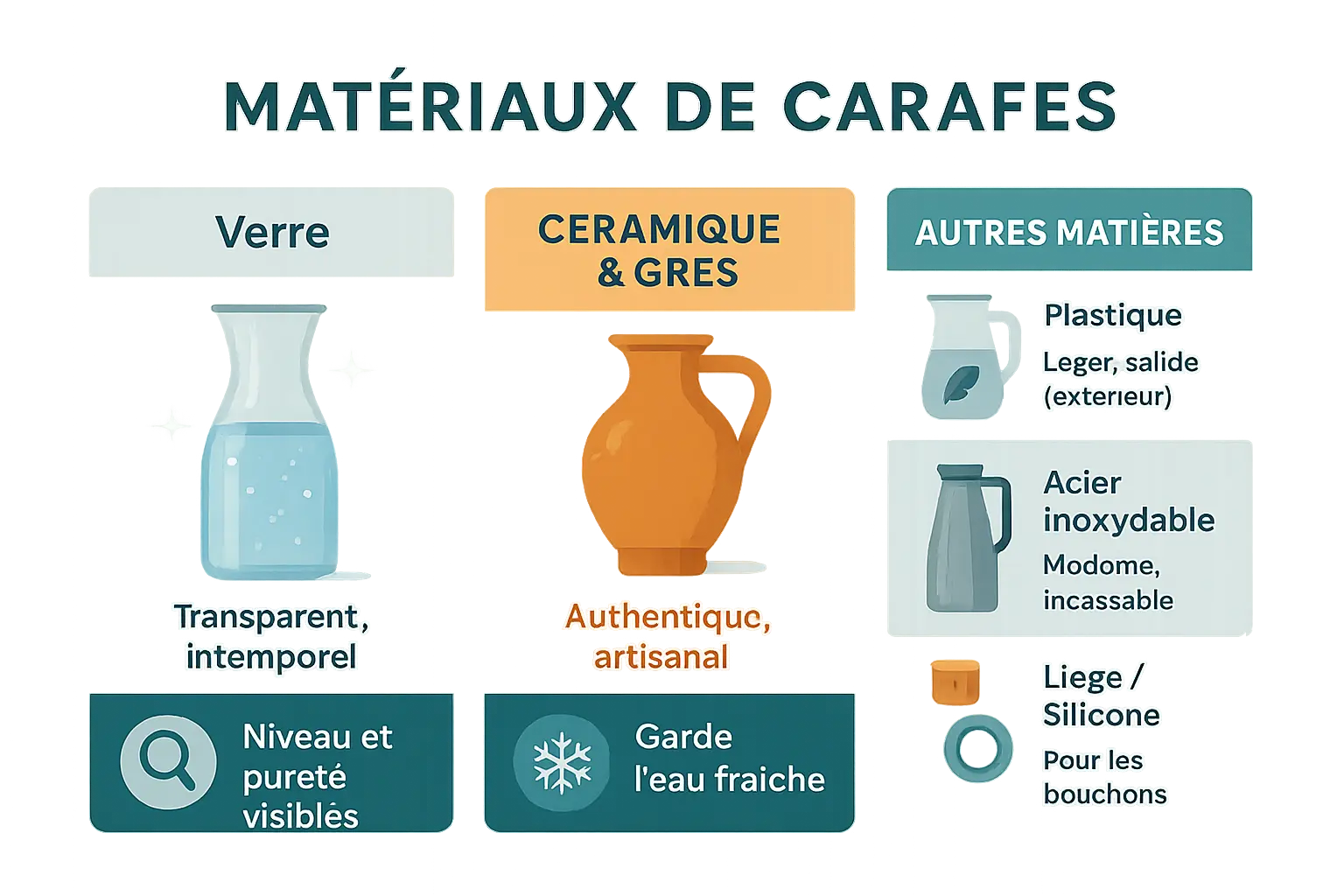 Comparaison des matériaux pour carafes à eau