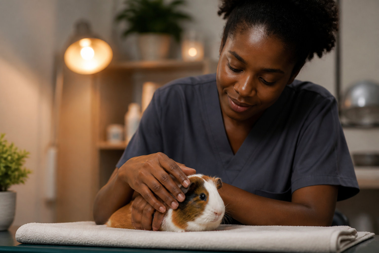 Soin et affection pour cochon d'Inde en séance de massage