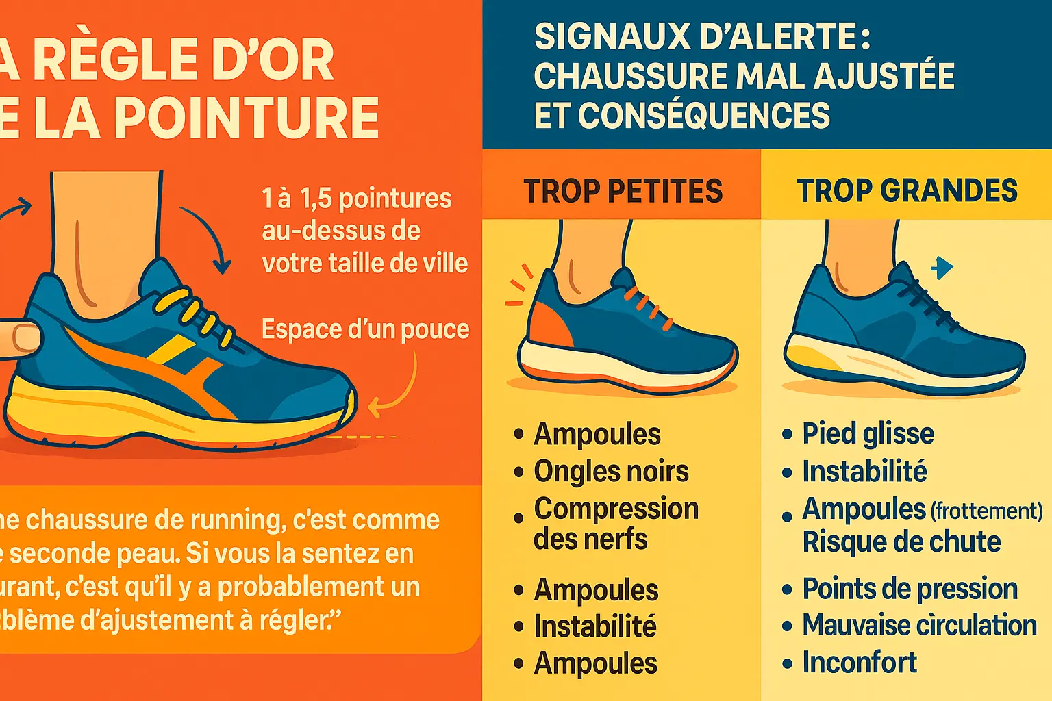 Illustration de l'importance de la taille des chaussures de running