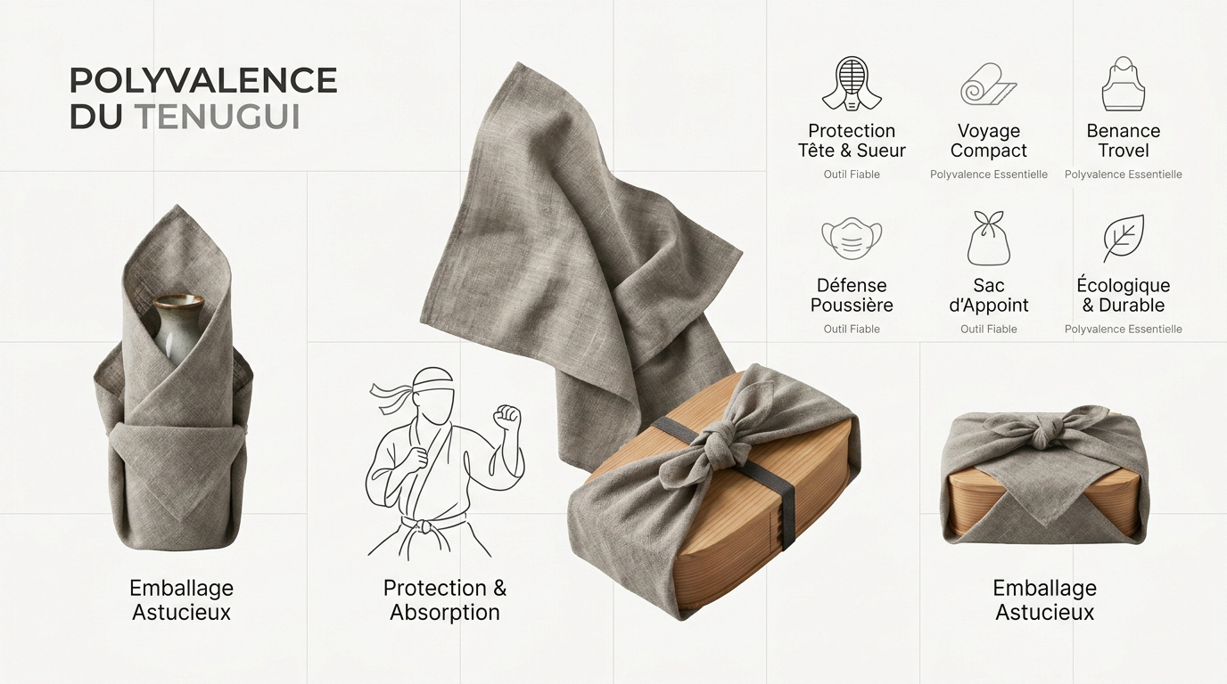 Tenugui japonais traditionnel utilisé comme accessoire de mode et objet de décoration
