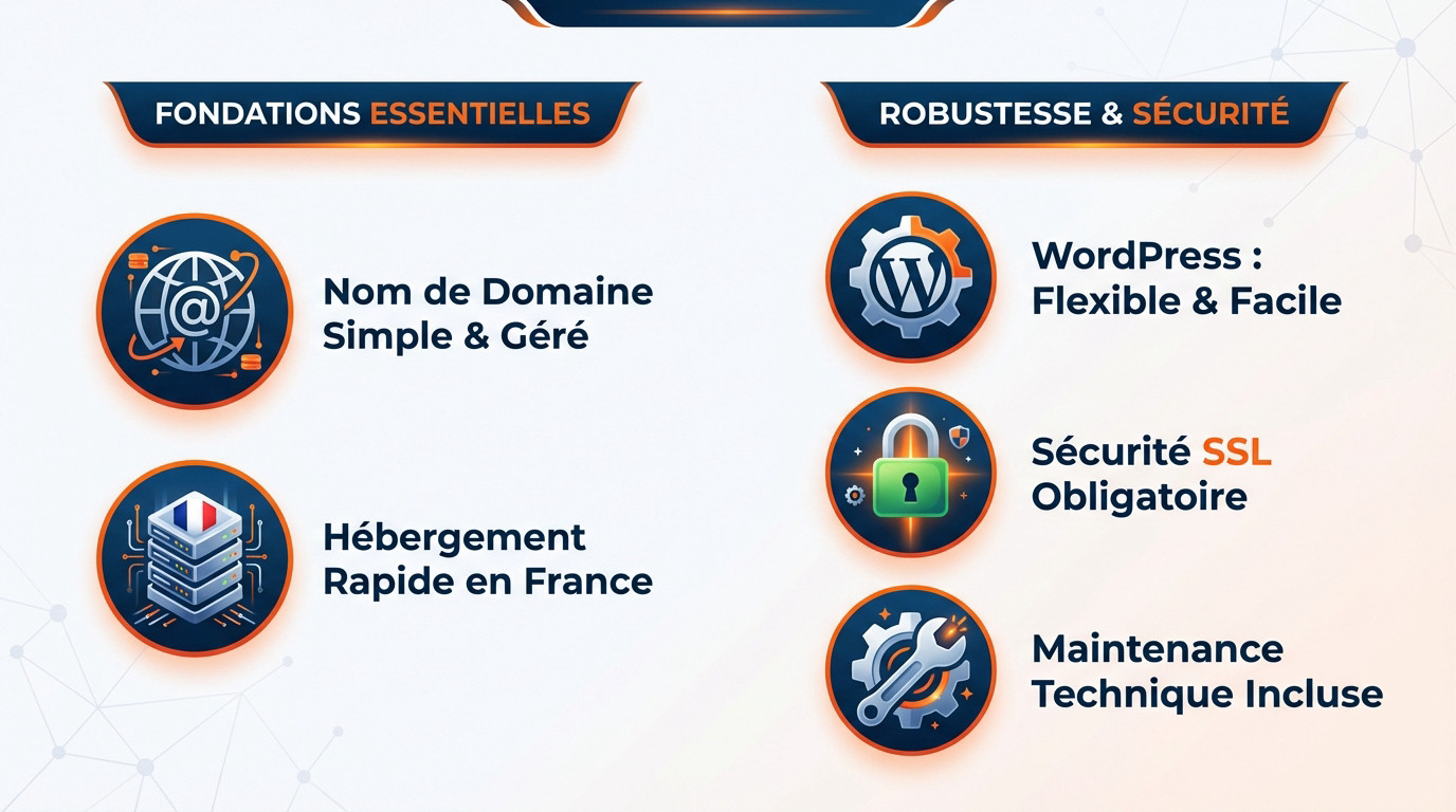 Infrastructure technique web robuste pour plombier avec serveurs sécurisés et cadenas SSL