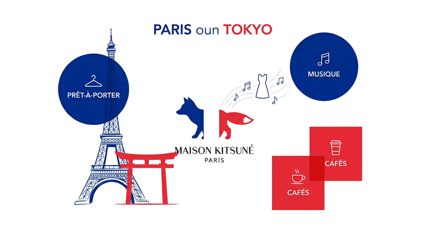 Boutique Maison Kitsuné mêlant design parisien et épure japonaise