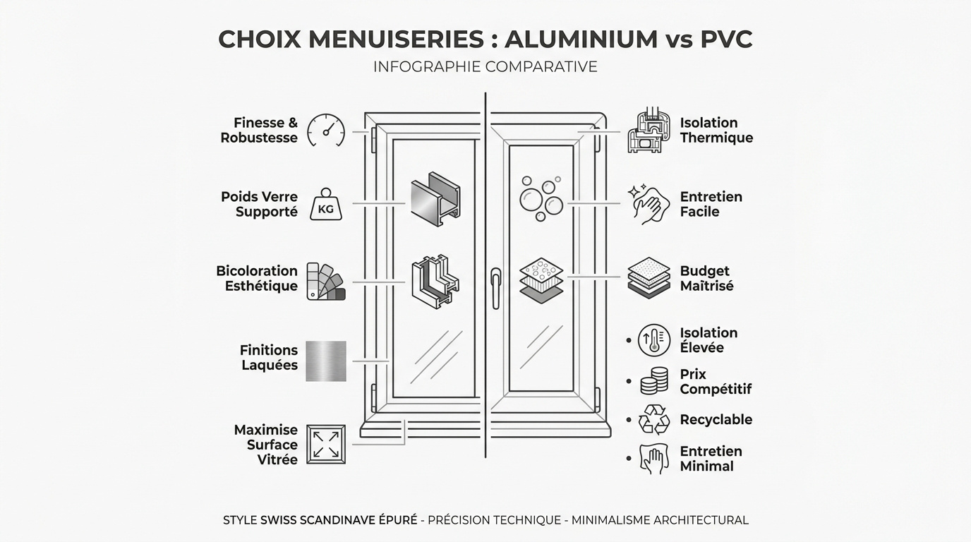 Comparatif entre profilés de baie vitrée en aluminium et en PVC