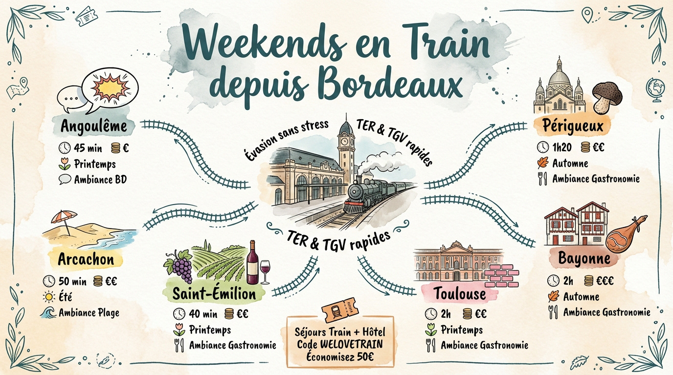 Voyage en train au départ de la gare de Bordeaux Saint-Jean vers diverses destinations