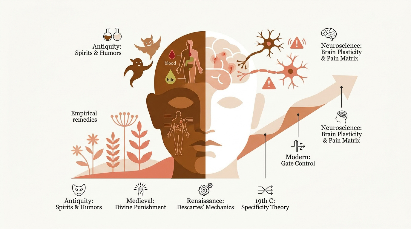 Représentation historique de l'évolution de la médecine et de la perception de la douleur humaine à travers les siècles