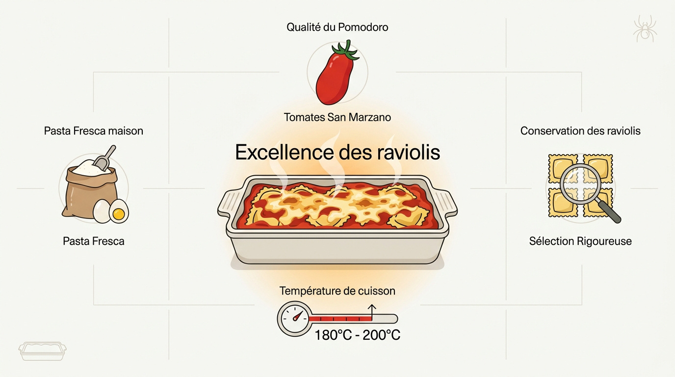 Ingrédients frais pour gratin de ravioli avec tomates San Marzano et mozzarella