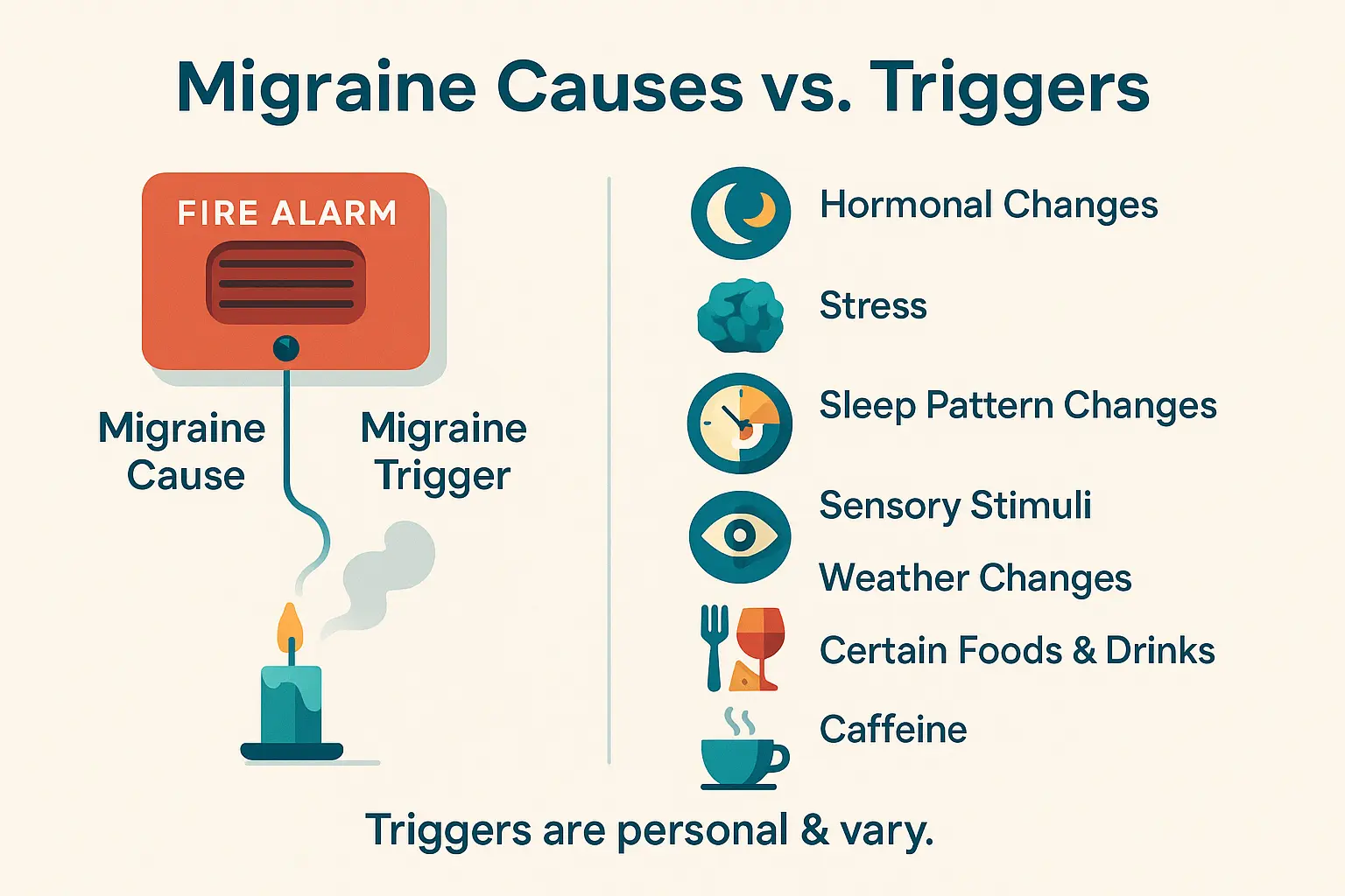 Migraine causes vs triggers infographic