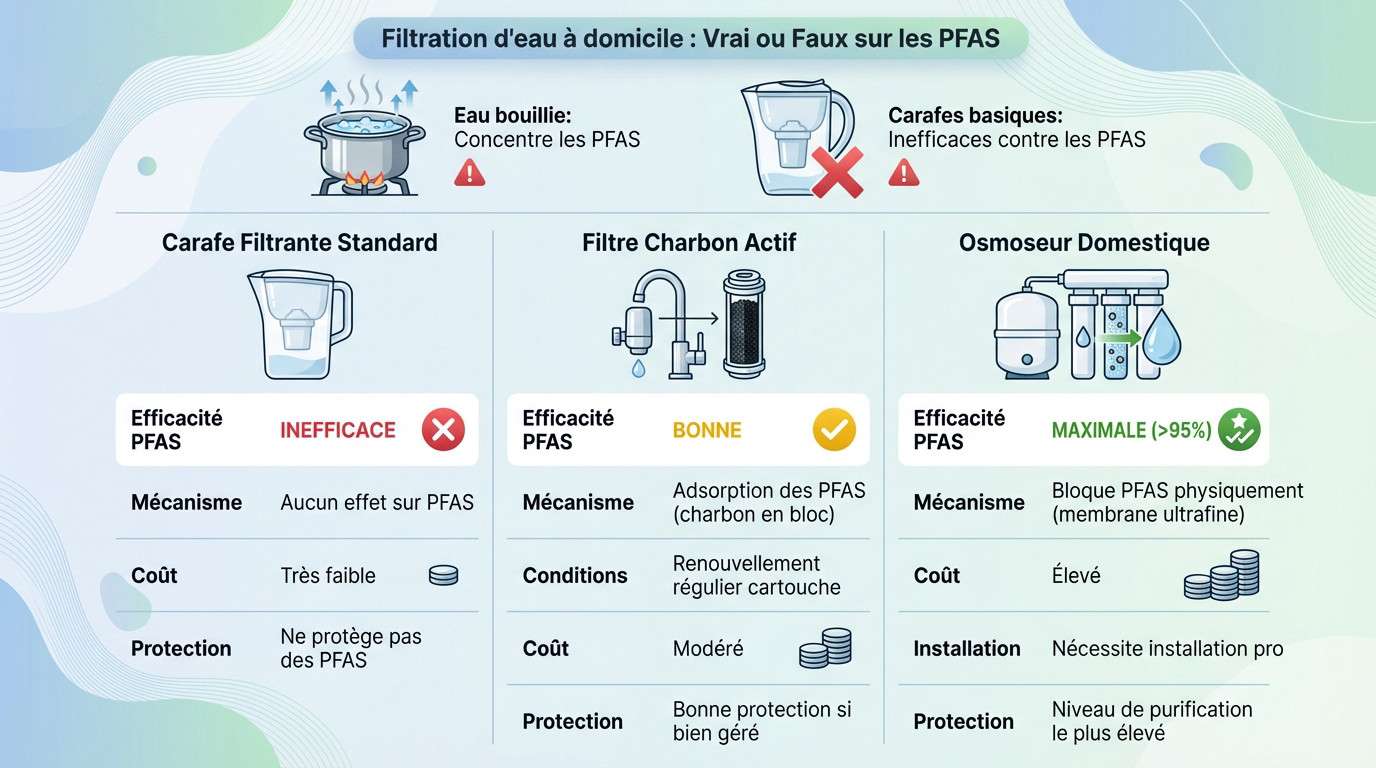 Comparaison des méthodes de filtration d'eau à domicile pour éliminer les PFAS
