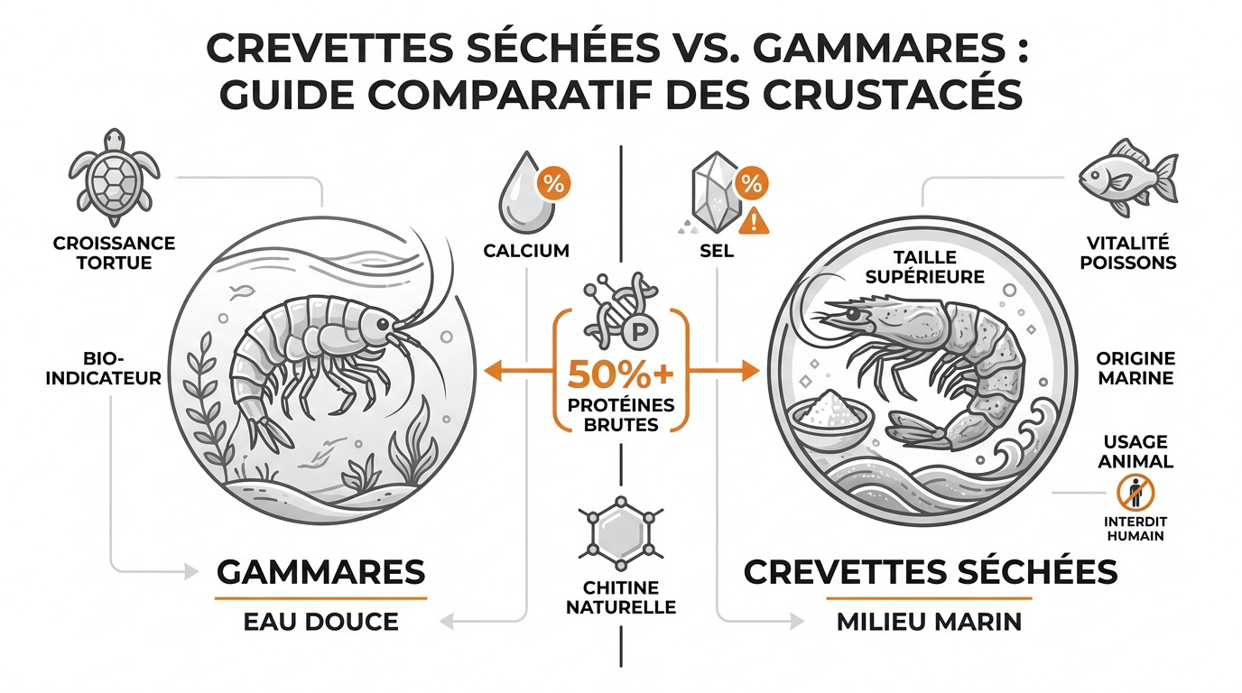 Comparaison entre crevettes séchées et gammares pour animaux