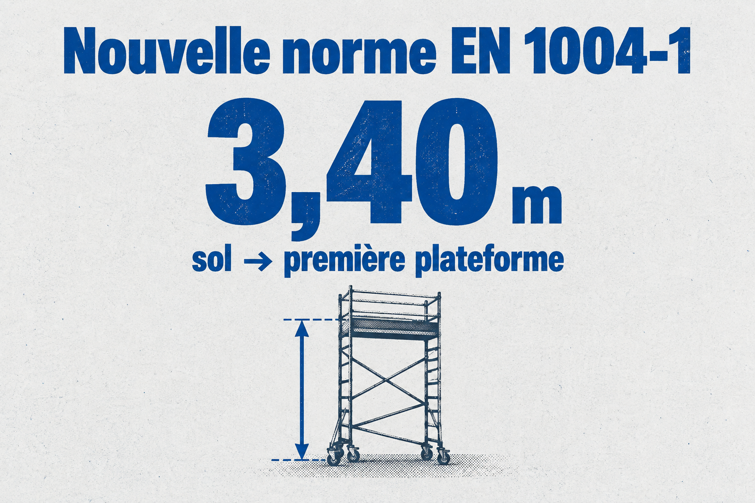 La norme EN 1004-1 fixe à 3,40 mètres la hauteur maximale entre le sol et la première plateforme.
