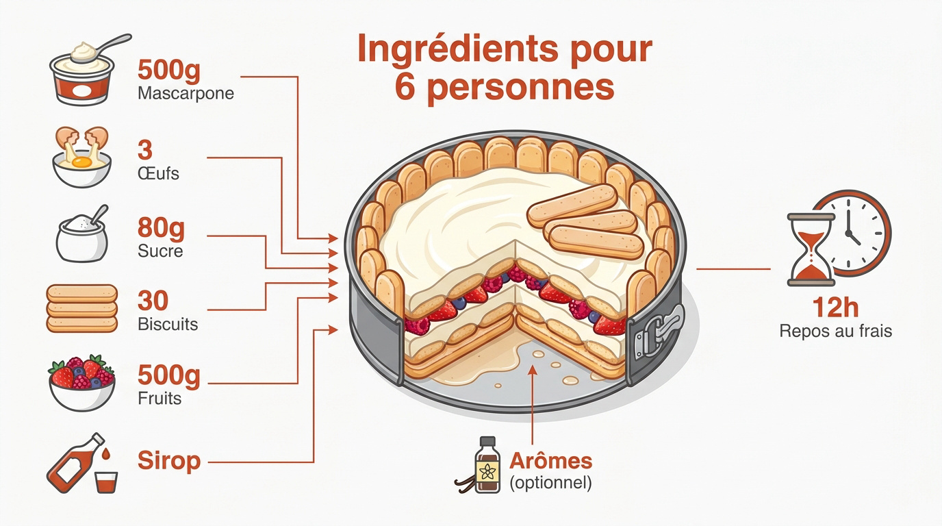 Ingrédients frais pour préparation de charlotte au mascarpone et fruits