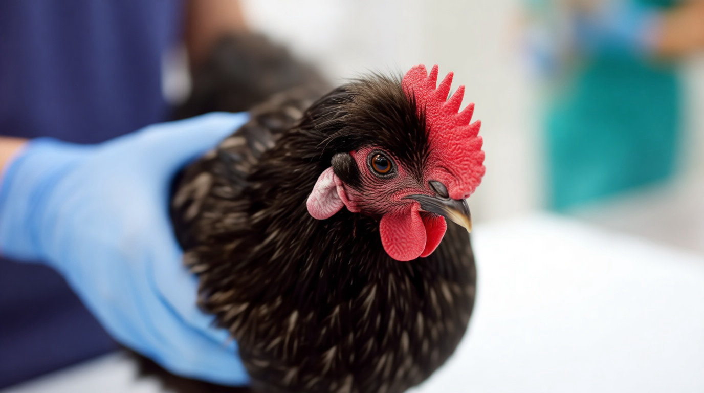 Examen vétérinaire d'une poule