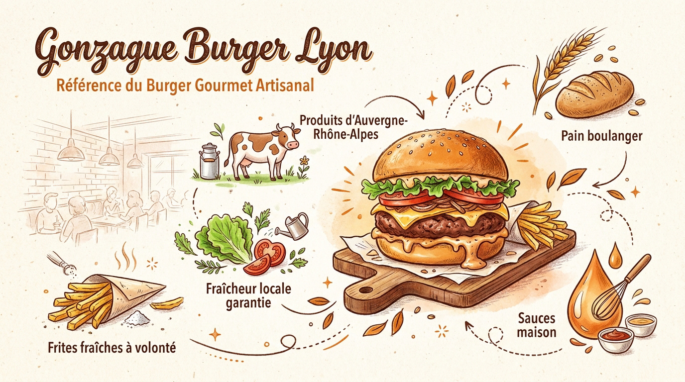 Burger gourmet Le Gourmet de chez Gonzague Burger Lyon avec steak VBF et champignons