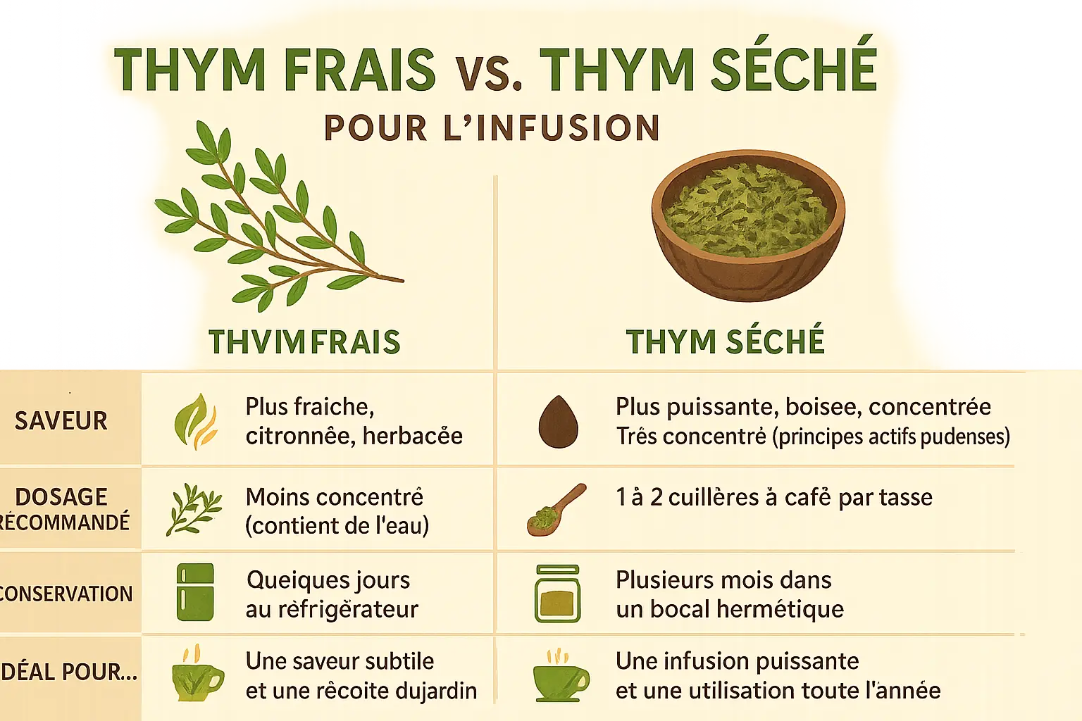Thym séché et frais pour infusion