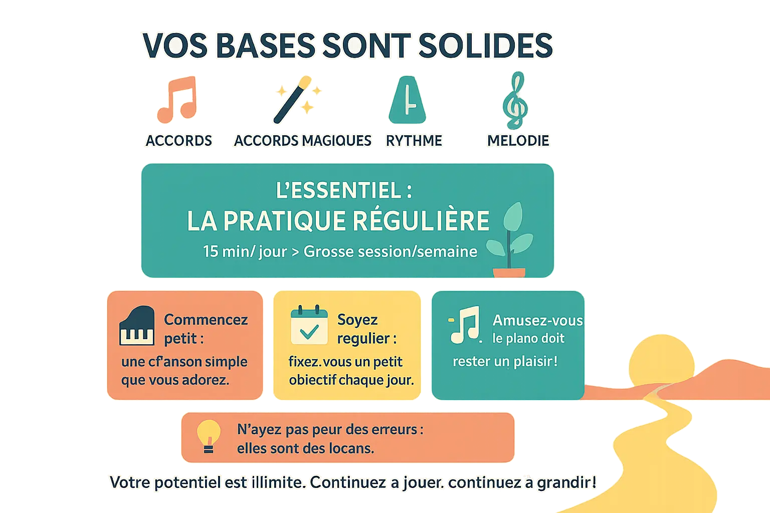 Progression au piano - Guide simple pour débutants avec exemples d'accords et de rythmiques