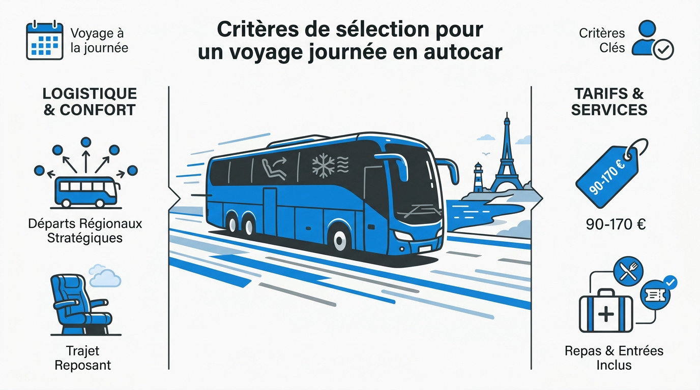 Intérieur d'un autocar grand tourisme avec sièges confortables et tablettes