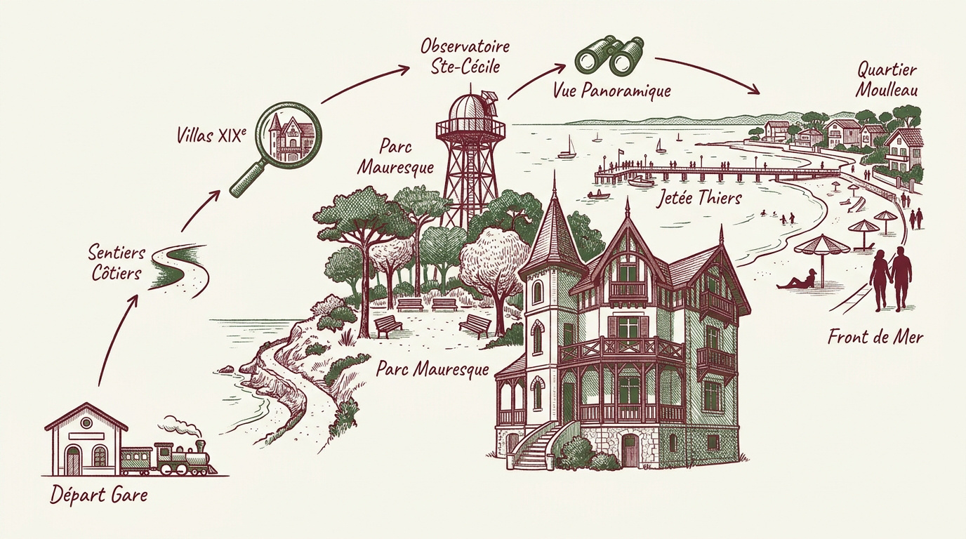 Illustration des villas historiques et du front de mer d'Arcachon