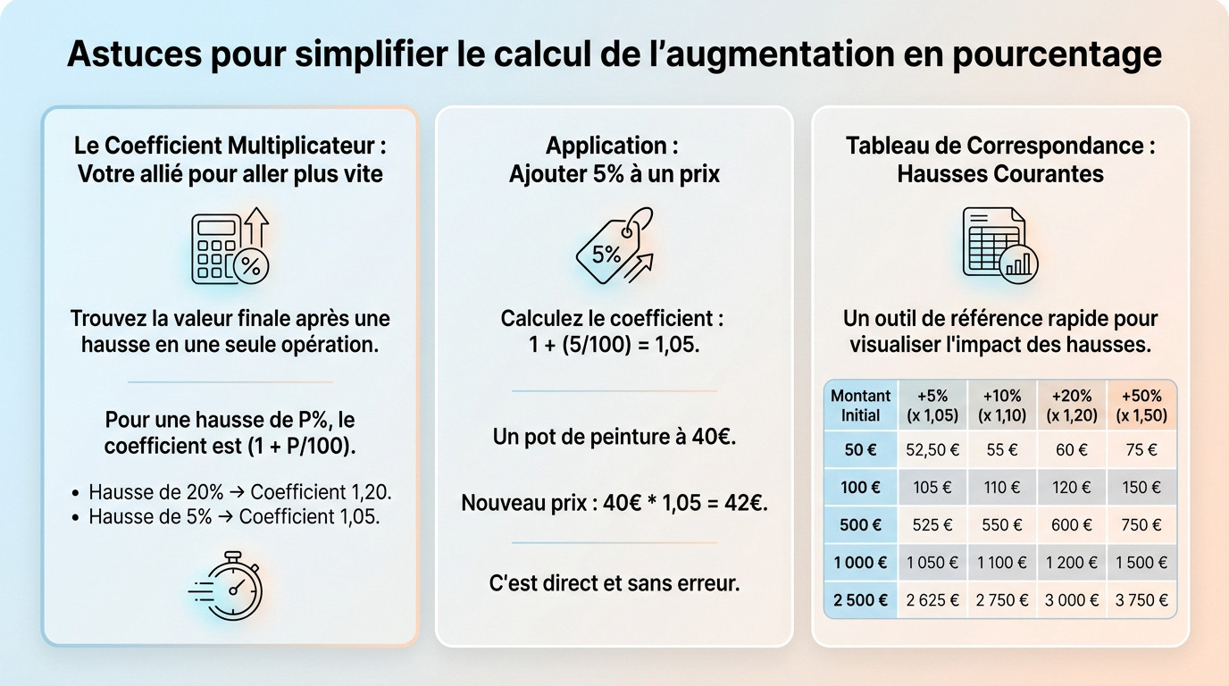 Schéma expliquant le coefficient multiplicateur pour calculer une hausse en pourcentage
