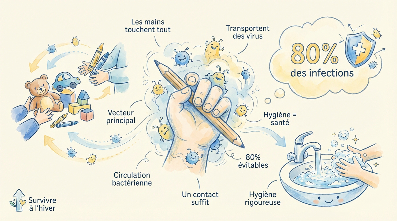 Enfants apprenant le lavage des mains avec du savon en classe de maternelle