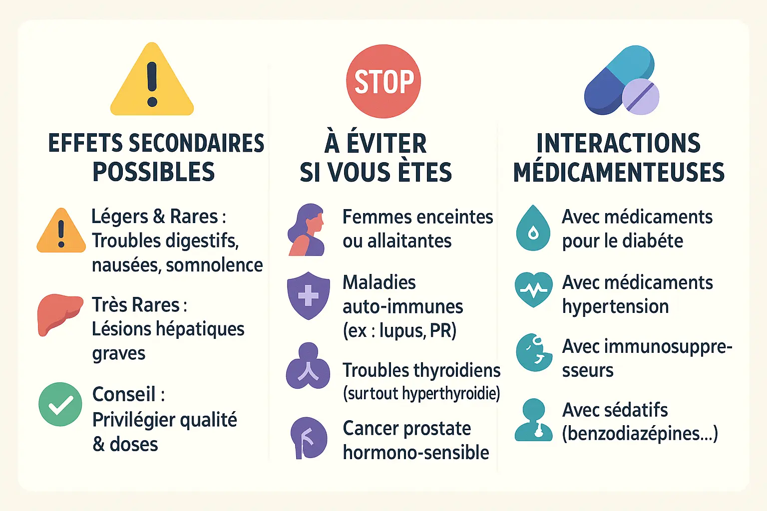 Schéma des contre-indications et interactions de l'ashwagandha