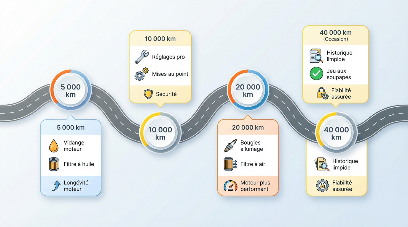 Tableau récapitulatif des échéances d'entretien par kilométrage pour véhicules