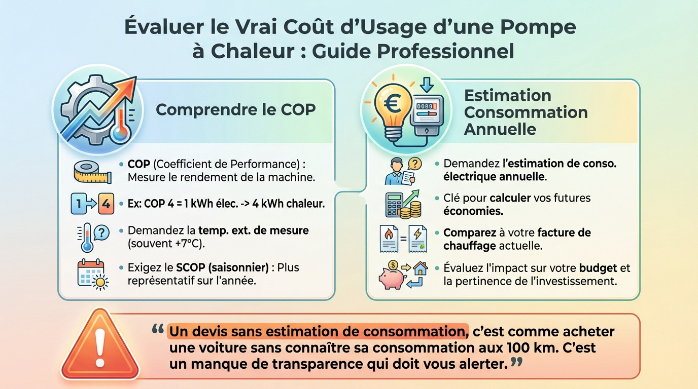 Estimation du coût de consommation électrique d'une pompe à chaleur sur un devis