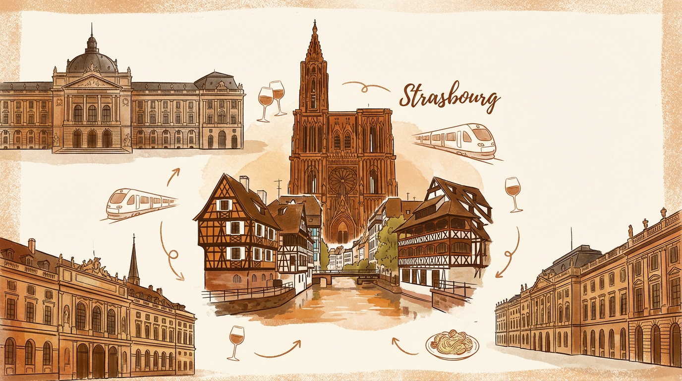 Maison à colombages traditionnelle et canaux dans le quartier de la Petite France à Strasbourg
