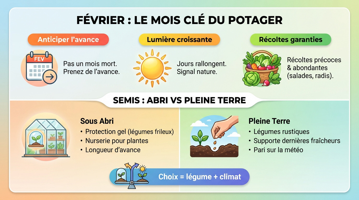 Jardinier préparant ses semis de légumes en février pour le printemps