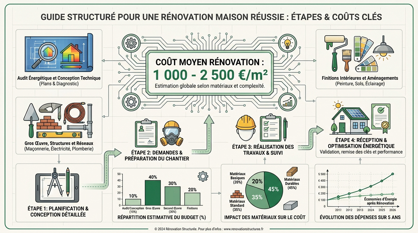 Schéma des étapes de rénovation d'une maison ancienne