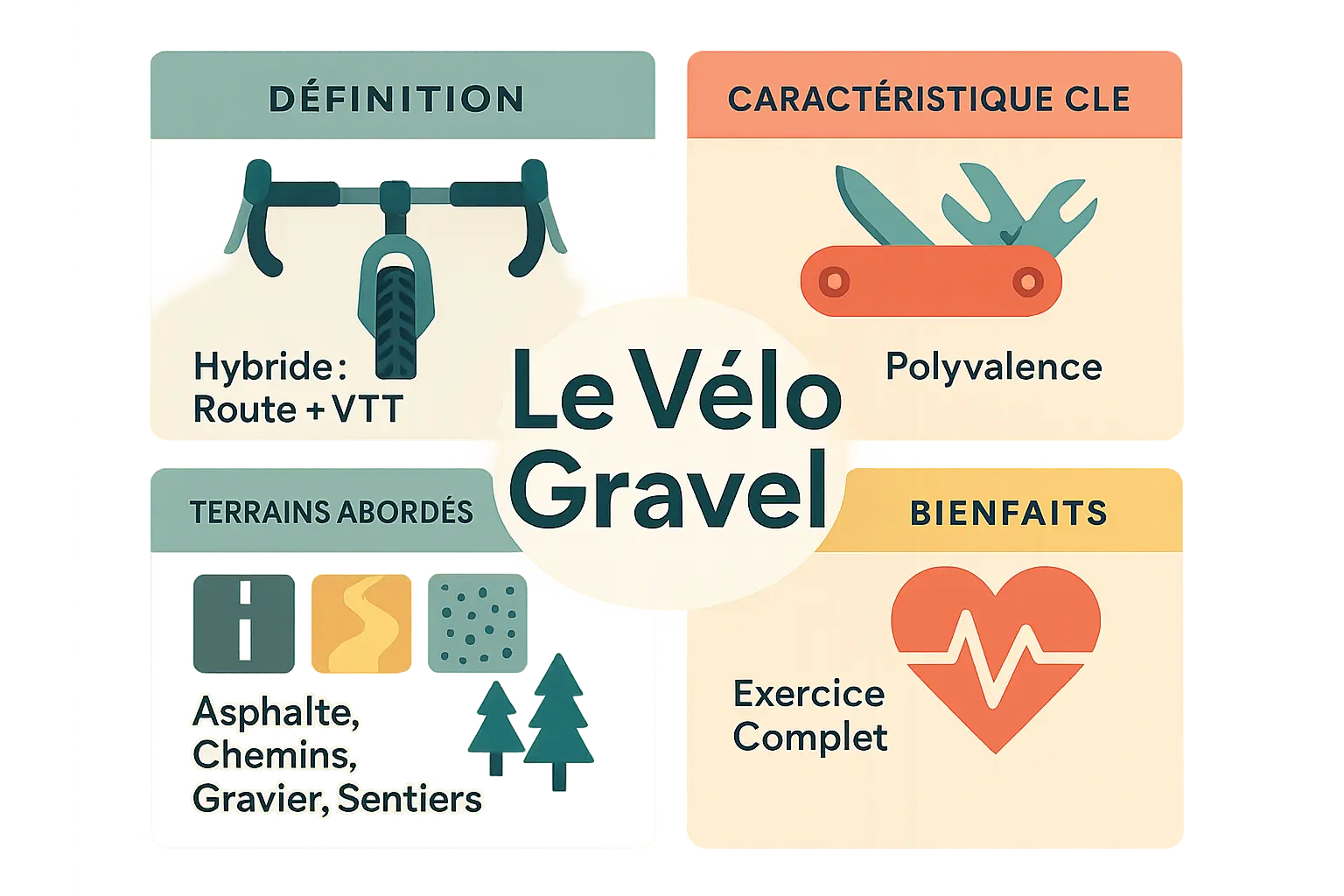 Vélo gravel sur différents terrains