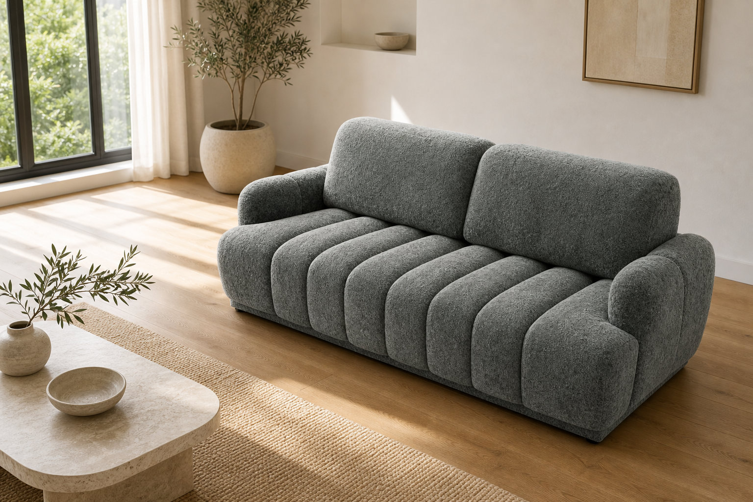 Canapé nuage droit convertible SILVIA en bouclette gris