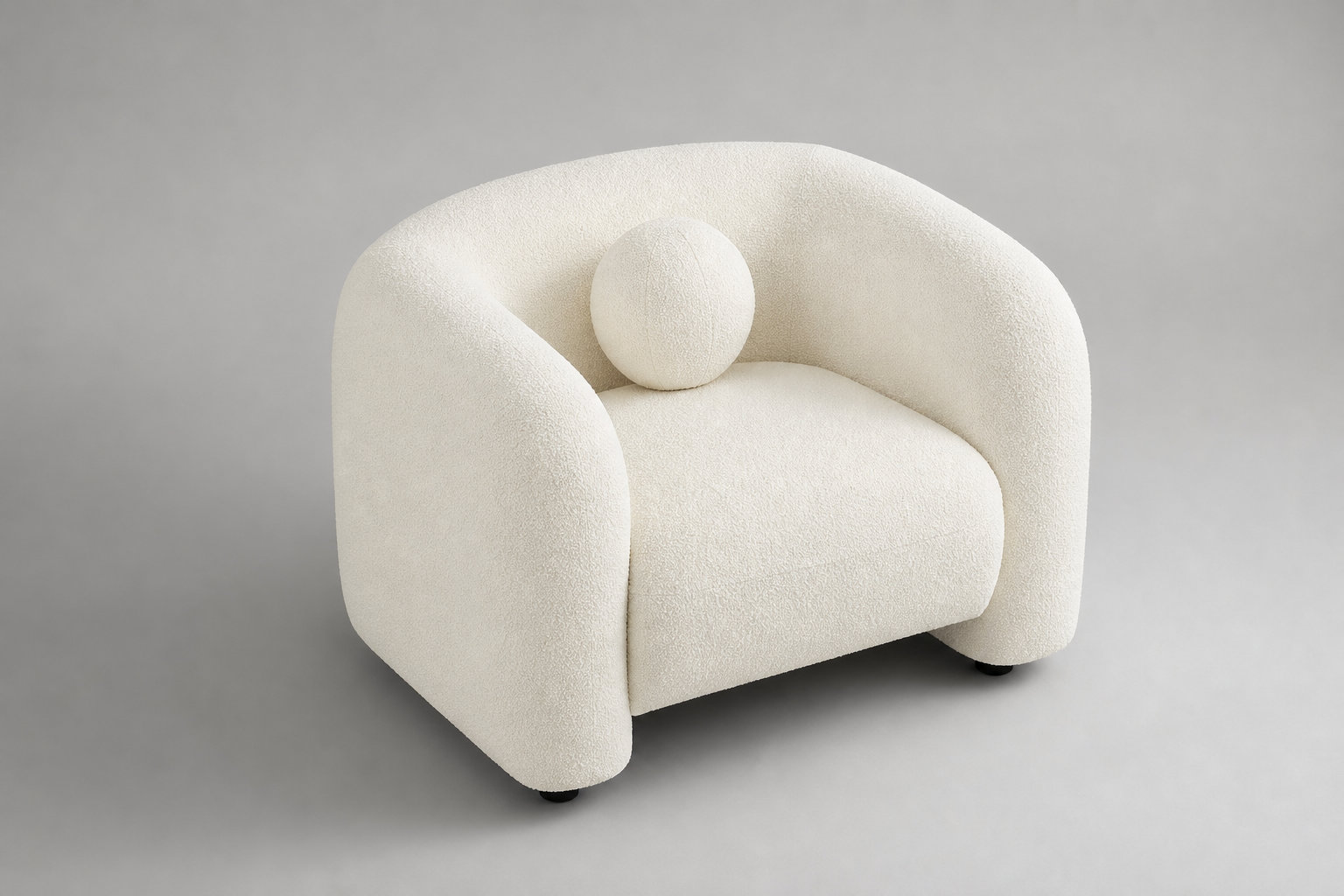 Fauteuil Arrondi En Tissu Bouclette Blanc Ivoire - OVOTAS