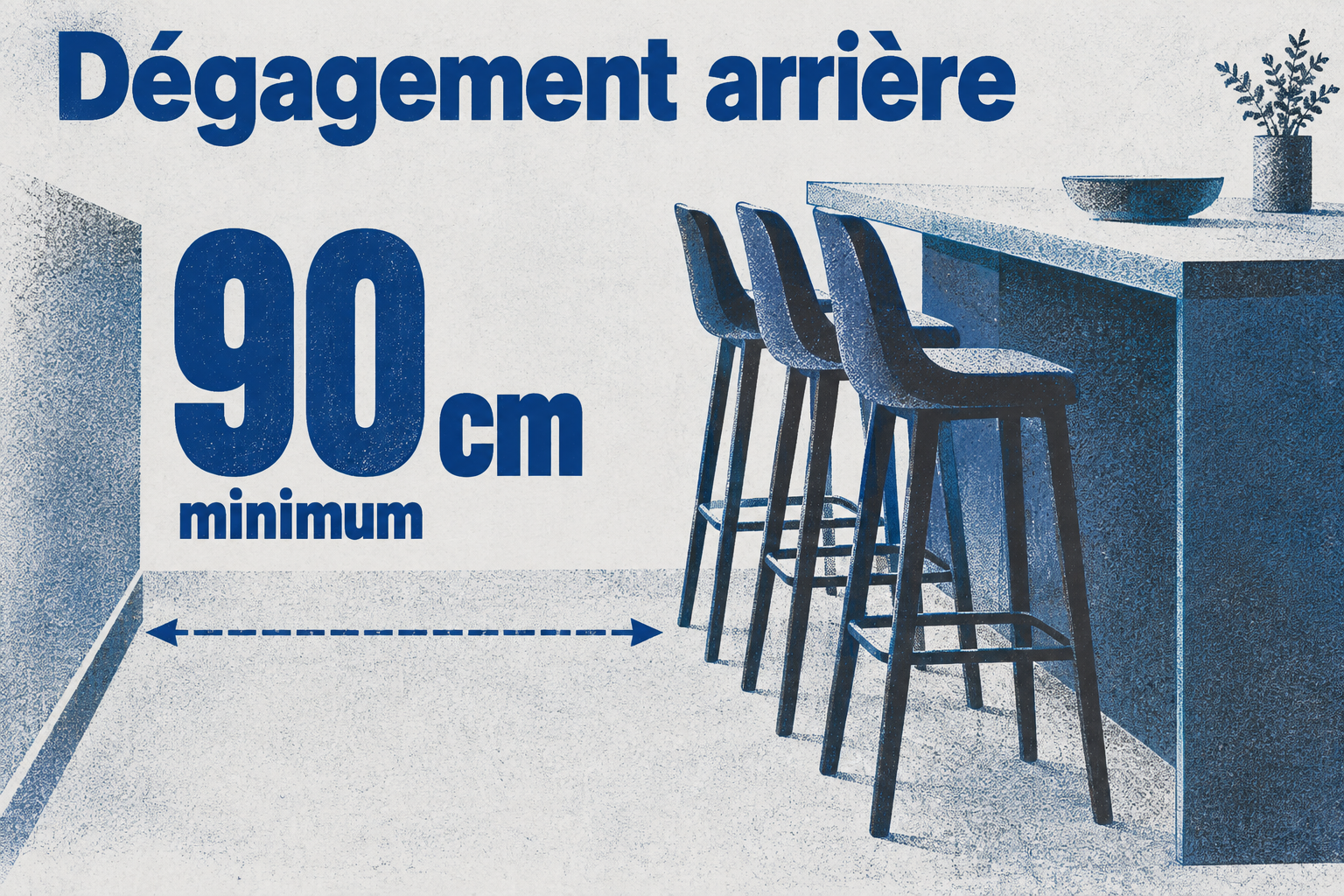 Prévoyez au moins 90 cm de dégagement derrière les tabourets de bar pour circuler.