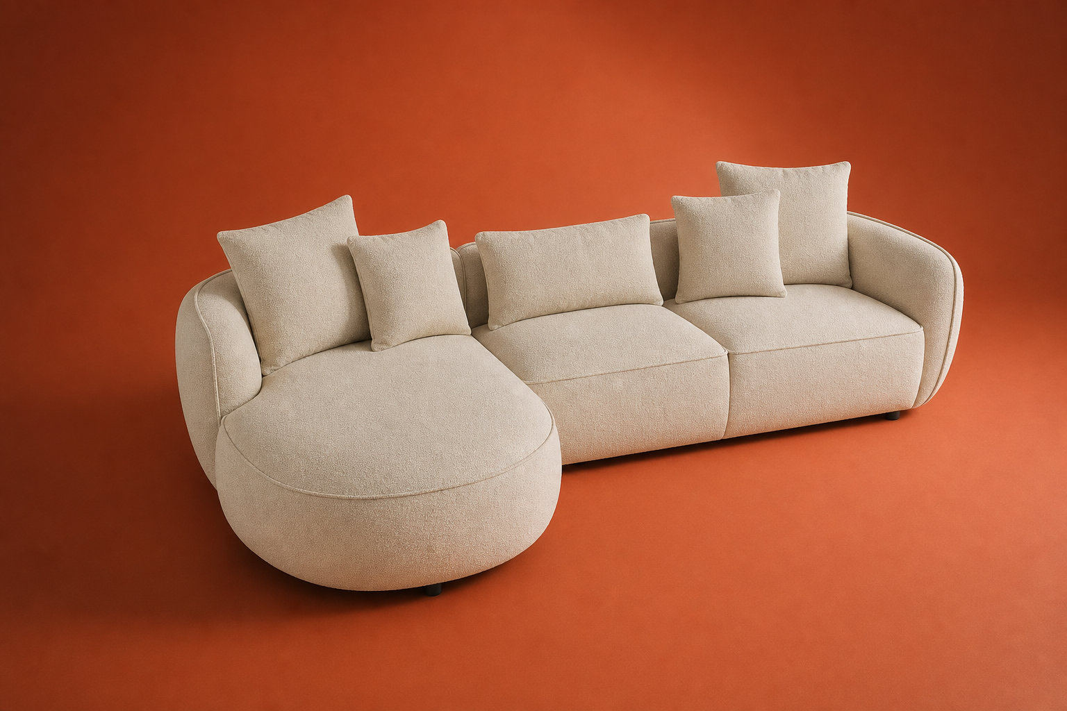 Canapé Arrondi D'Angle Gauche En Tissu Chenille Beige - DOKALO