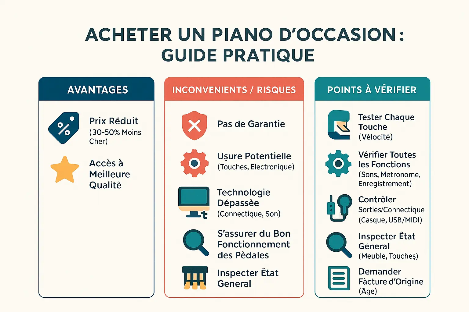 Vérification d'un piano électrique d'occasion