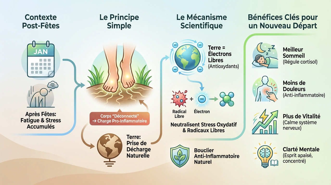 Femme marchant pieds nus dans l'herbe pour réduire le stress et pratiquer la mise à la terre earthing