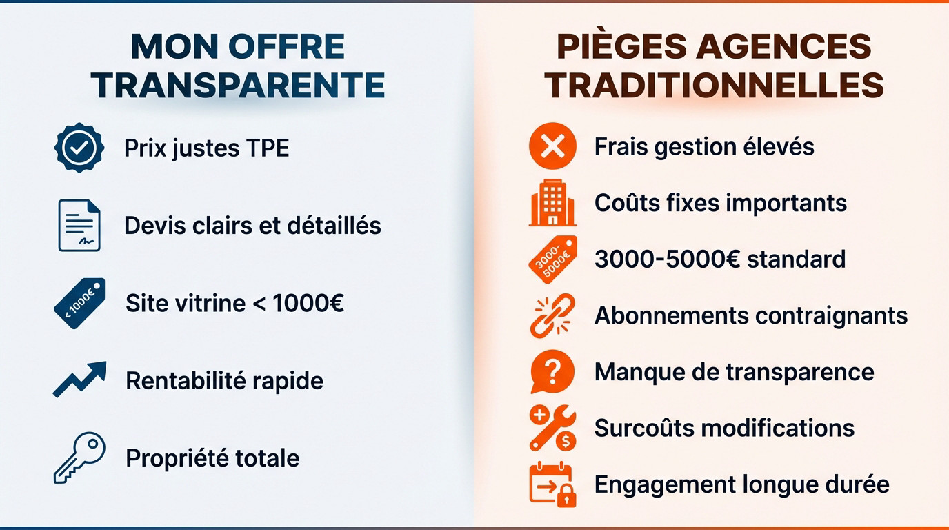 Comparaison des coûts entre un webmaster freelance transparent et une agence web traditionnelle
