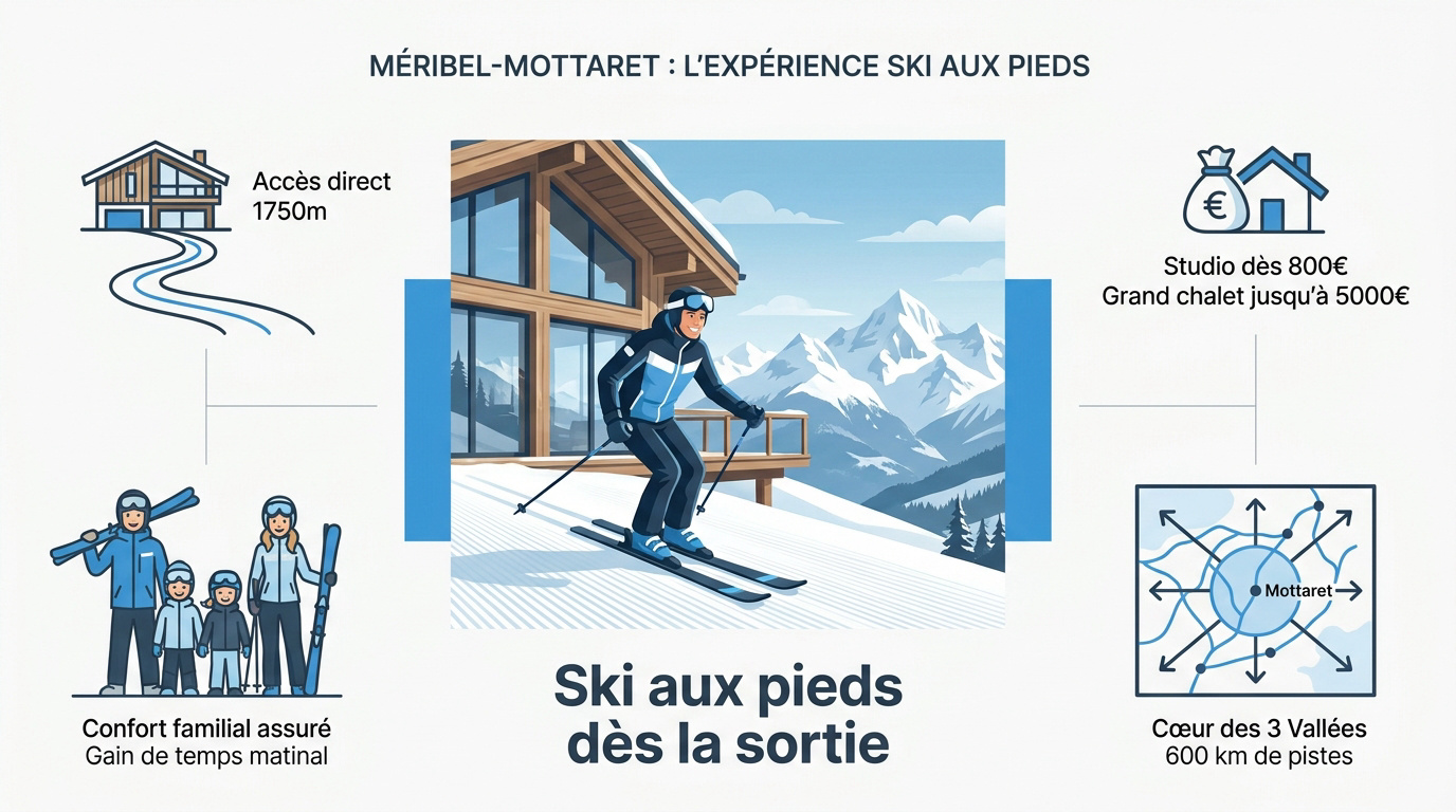 Résidence de vacances skis aux pieds à Méribel-Mottaret face aux pistes enneigées