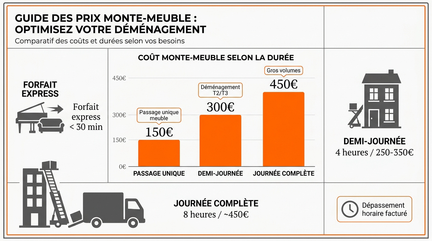 Tableau comparatif des tarifs de location de monte-meuble selon la durée d'utilisation